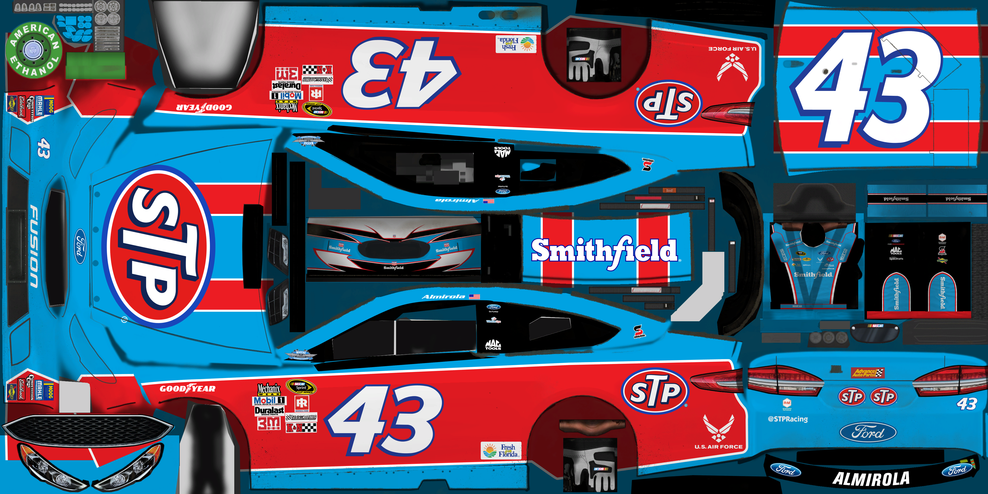 #43 Aric Almirola (STP Throwback)