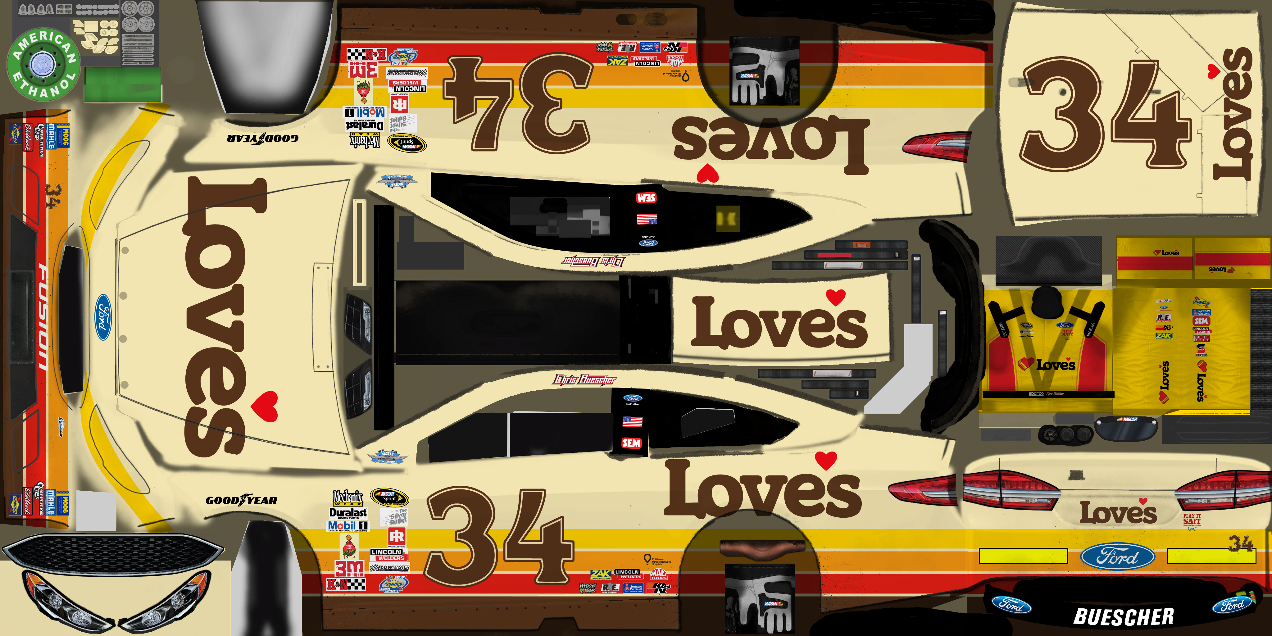 #34 Chris Buescher (Love's Throwback)